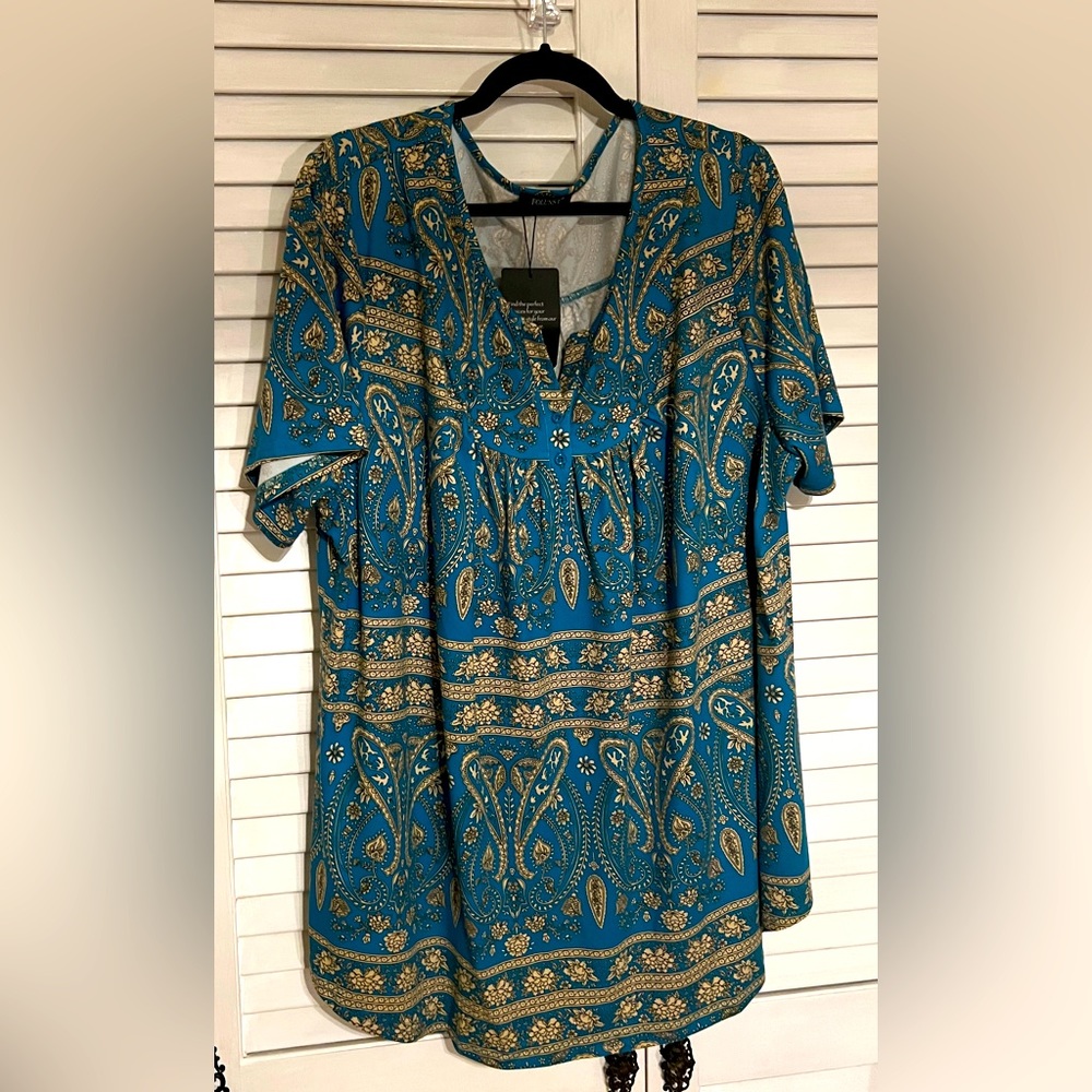 4X Folusi Teal Flowy Babydoll T-shirt